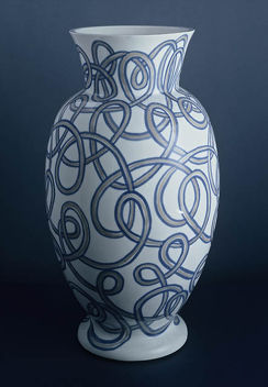 Váza 2003 malba lazurou pod glazuru výška 50 cm